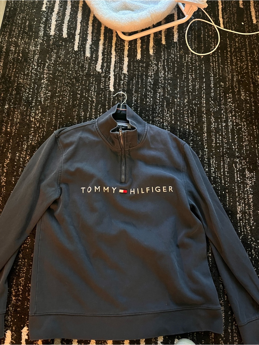 Tommy Hilfiger Men's Navy Quarter-Zip Logo Sweatshirt